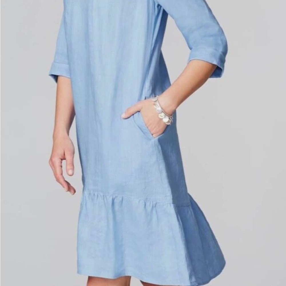 J. Jill Linen Shift Dress Cornflower Blue Cottagecore Beach Vacation  XL - Picture 3 of 9